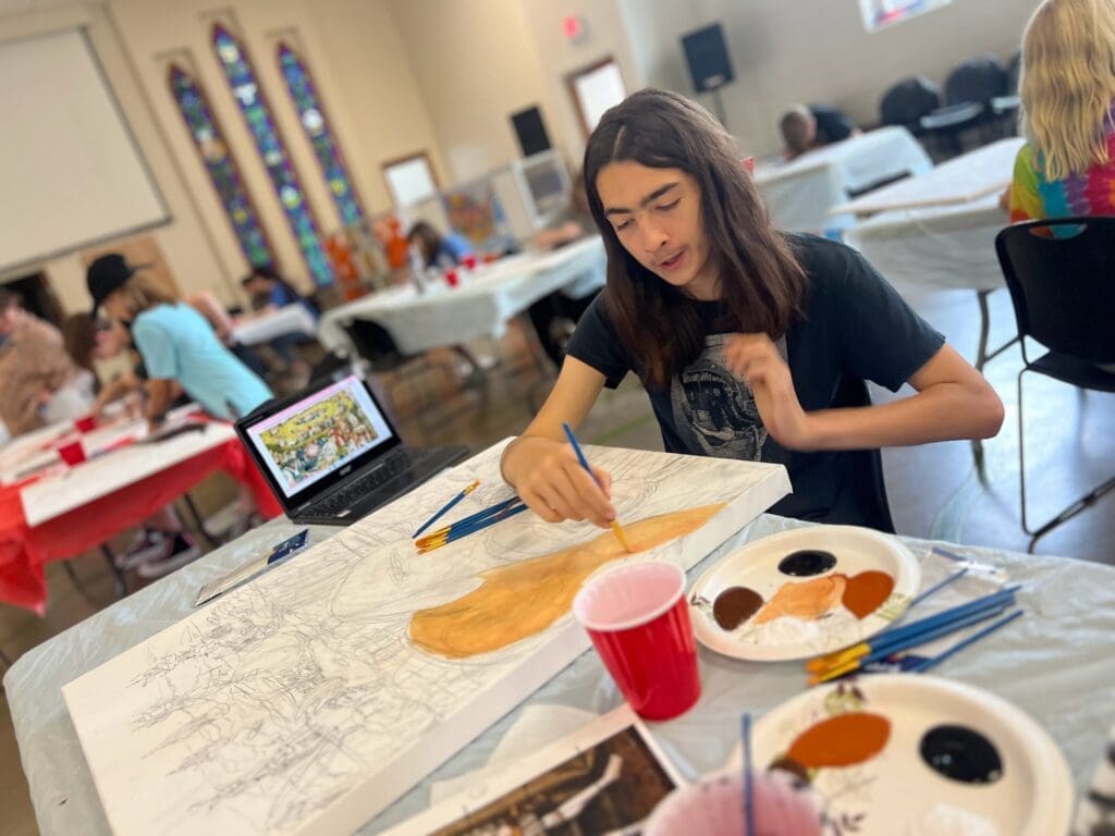 Middle schooler recreates Renaissance art at project based school.
