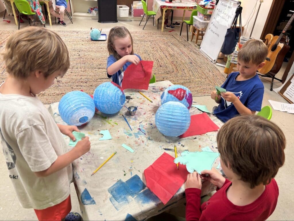 Kindergarten students work on project at private school in Austin.